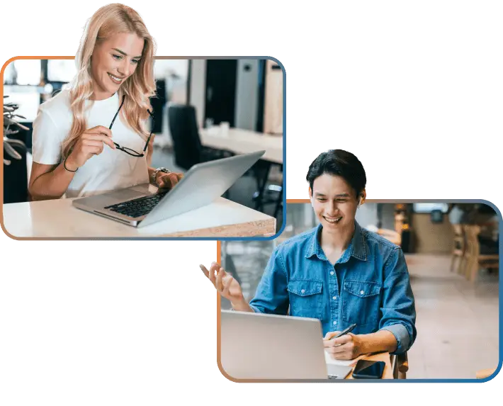 Landing-Page-Picture-Frame Woman talking to managed IT expert remotely